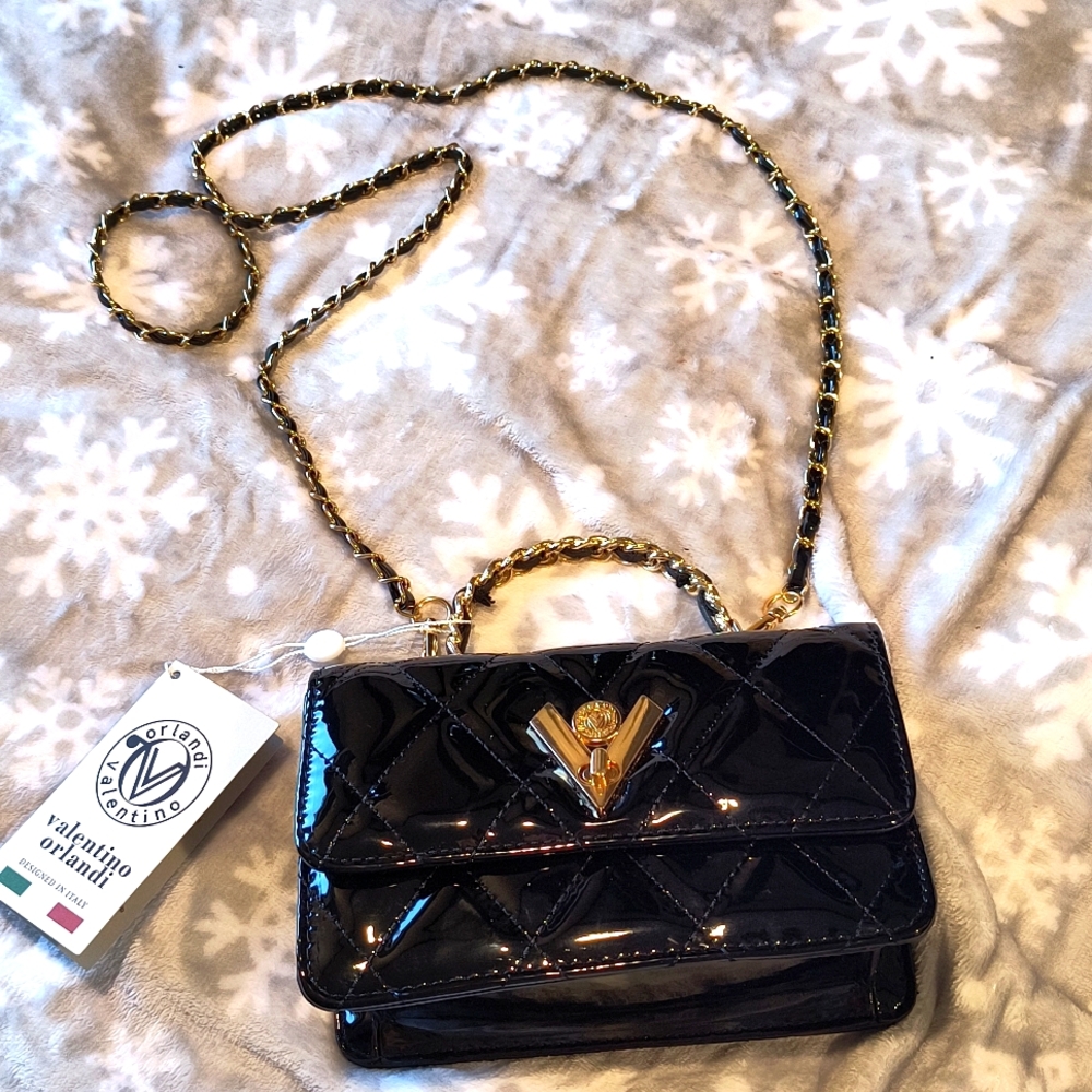 Valentino Orlandi Quilted Crossbody Bag with Twist Lock Trolly Pocket - NWT